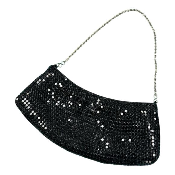 Vintage La Regale Black Metal Sequined Clutch Evening Bag Silver Chain Strap - Picture 3 of 5